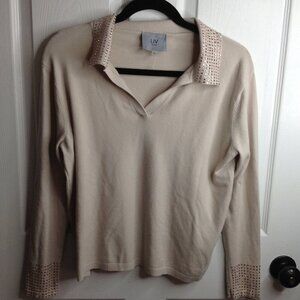 NWOT LIV Milano "L" Beige Embellished, Rhinestones Sweater, Glam, Fashionista